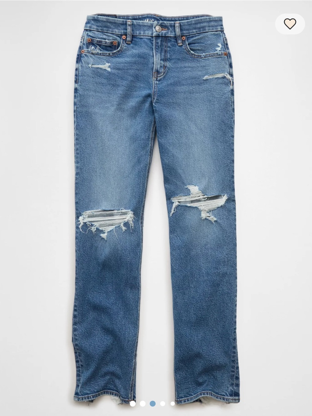 American Eagle Low Rise Distressed Light Wash Straight Jeans